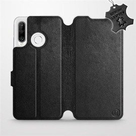 Etui ze skóry naturalnej do Huawei P30 Lite - wzór Black Leather