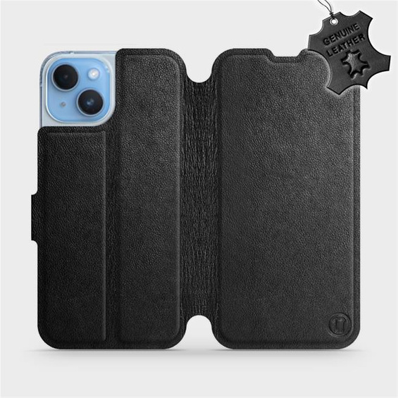 Etui ze skóry naturalnej do Apple iPhone 14 - wzór Black Leather