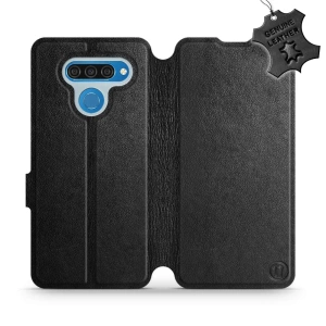Etui ze skóry naturalnej do LG Q60 - wzór Black Leather