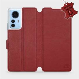 Etui ze skóry naturalnej do Xiaomi 12 Pro - wzór Dark Red Leather