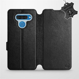 Etui ze skóry naturalnej do LG Q60 - wzór Black Leather
