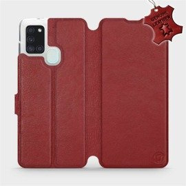 Phone Case Samsung Galaxy A21S - Design Dark Red Leather