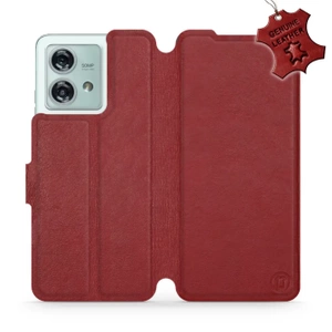 Etui ze skóry naturalnej do Motorola Edge 40 Neo - wzór Dark Red Leather