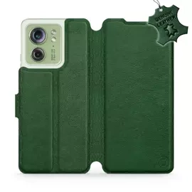 Etui ze skóry naturalnej do Motorola Edge 40 - wzór Green Leather