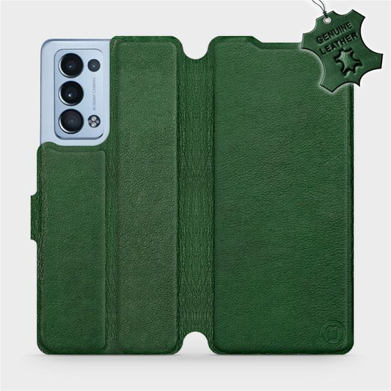 Phone Leather Case for OPPO Reno 6 Pro 5G - design Green Leather