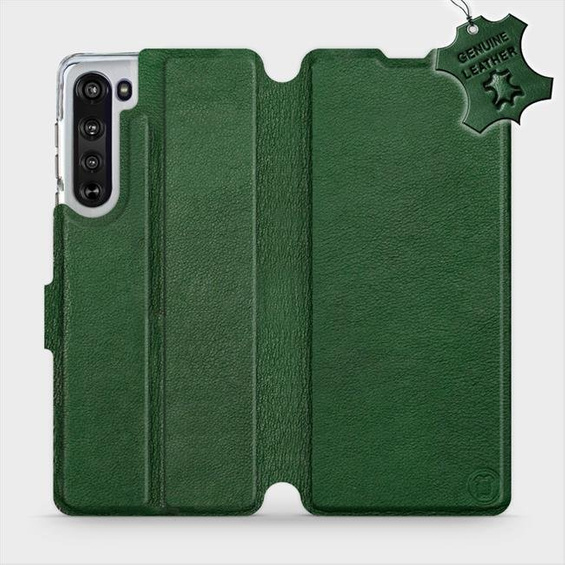 Etui ze skóry naturalnej do Motorola Edge - wzór Green Leather
