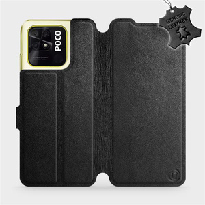 Etui ze skóry naturalnej do Xiaomi POCO C40 - wzór Black Leather