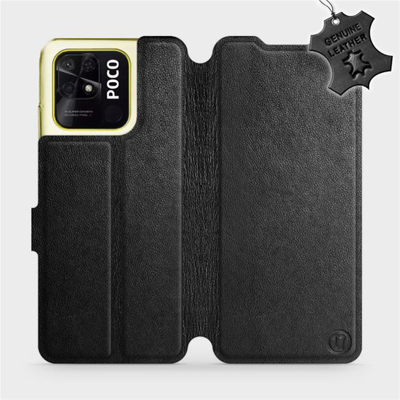 Etui ze skóry naturalnej do Xiaomi POCO C40 - wzór Black Leather