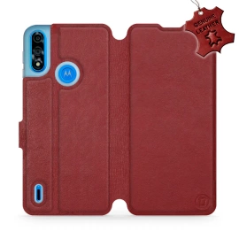 Phone Case Motorola Moto E7 Power - Design Dark Red Leather