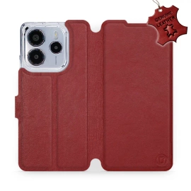 Etui ze skóry naturalnej do Xiaomi Redmi Note 14 5G - wzór Dark Red Leather