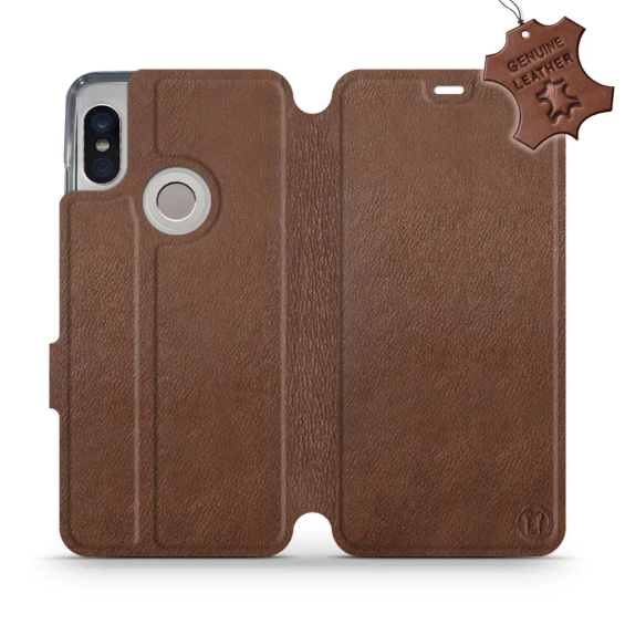 Etui ze skóry naturalnej do Xiaomi Redmi Note 5 - wzór Brown Leather