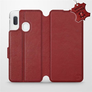 Etui ze skóry naturalnej do Samsung Galaxy A20e - wzór Dark Red Leather