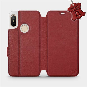 Phone Case Xiaomi Mi A2 Lite - Design Dark Red Leather