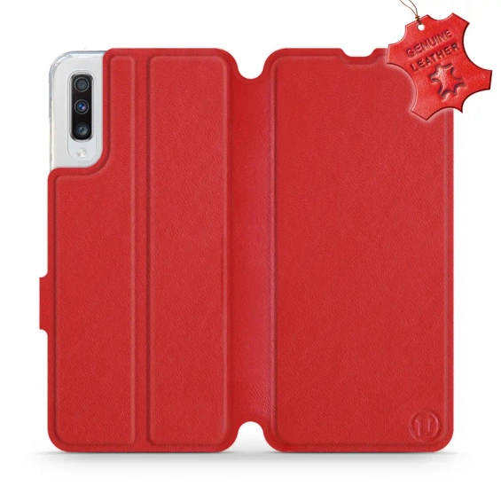 Etui ze skóry naturalnej do Samsung Galaxy A70 - wzór Red Leather