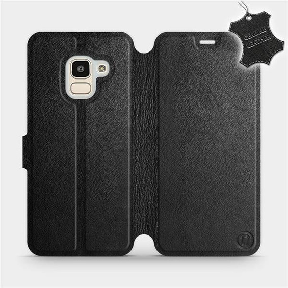 Etui ze skóry naturalnej do Samsung Galaxy J6 2018 - wzór Black Leather