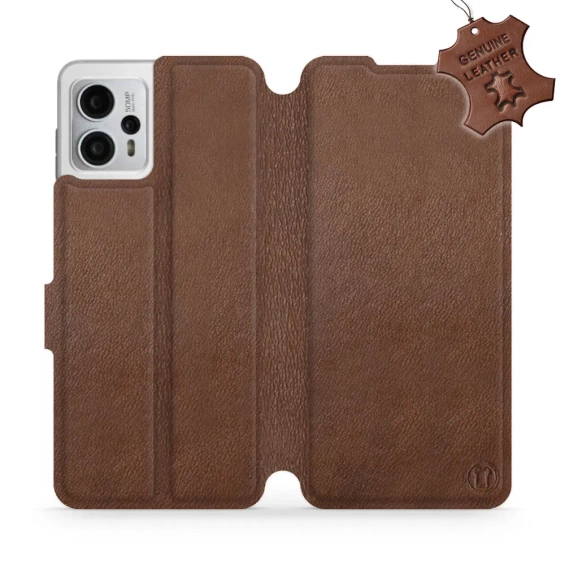 Etui ze skóry naturalnej do Motorola Moto G23 - wzór Brown Leather