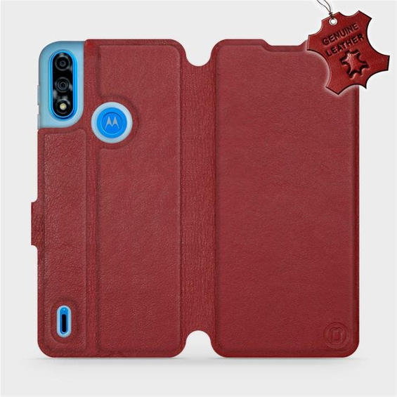 Phone Case Motorola Moto E7i Power - Design Dark Red Leather