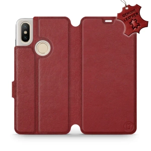 Phone Case Xiaomi Mi A2 - Design Dark Red Leather
