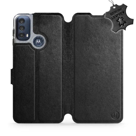 Etui ze skóry naturalnej do Motorola Moto E40 - wzór Black Leather
