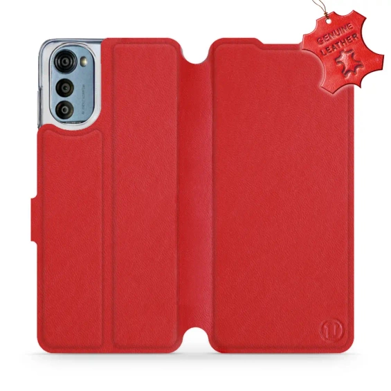 Etui ze skóry naturalnej do Motorola Moto E32 - wzór Red Leather