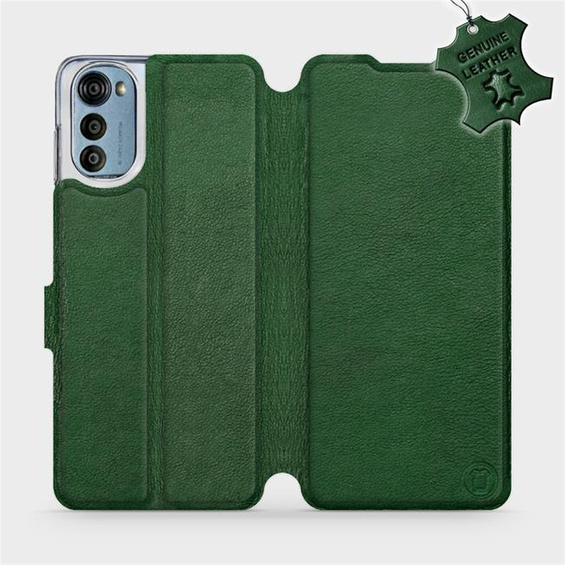 Etui ze skóry naturalnej do Motorola Moto E32 - wzór Green Leather