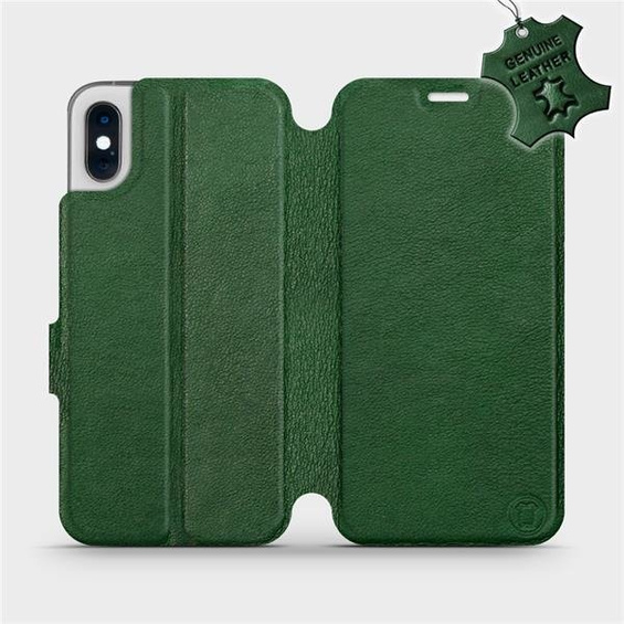 Etui ze skóry naturalnej do Apple iPhone XS - wzór Green Leather