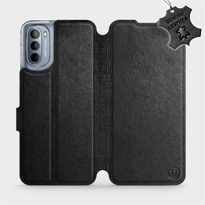 Etui ze skóry naturalnej do Motorola Moto G31 - wzór Black Leather