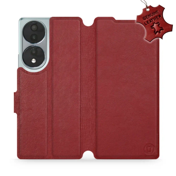 Etui ze skóry naturalnej do Huawei Honor 70 - wzór Dark Red Leather
