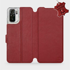 Etui ze skóry naturalnej do Xiaomi Redmi Note 10S - wzór Dark Red Leather