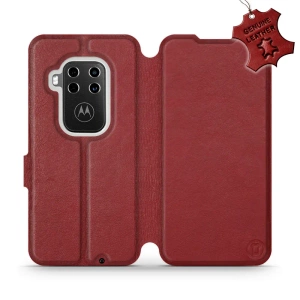 Phone Case Motorola One Zoom - Design Dark Red Leather