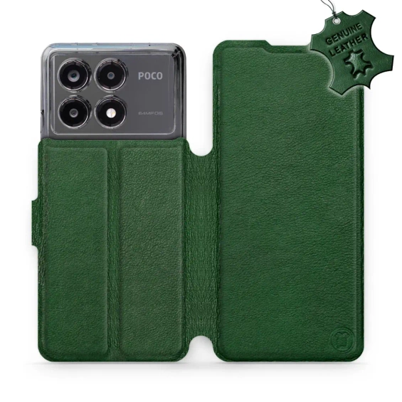 Etui ze skóry naturalnej do Xiaomi POCO X6 Pro - wzór Green Leather