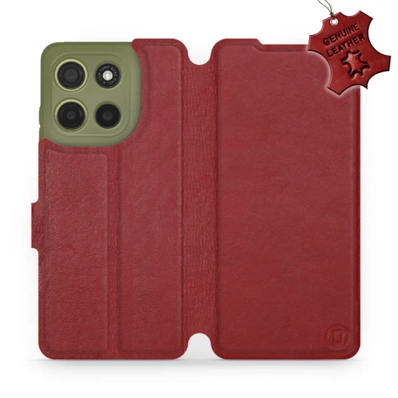 Etui ze skóry naturalnej do Motorola Moto G15 - wzór Dark Red Leather
