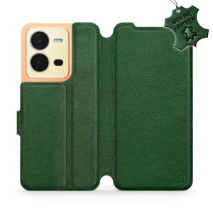 Etui ze skóry naturalnej do Vivo X80 Lite - wzór Green Leather