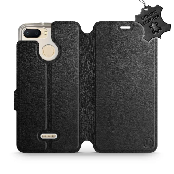 Etui ze skóry naturalnej do Xiaomi Redmi 6 - wzór Black Leather
