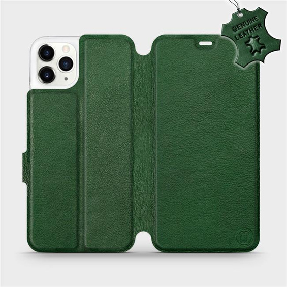 Etui ze skóry naturalnej do Apple iPhone 11 Pro Max - wzór Green Leather