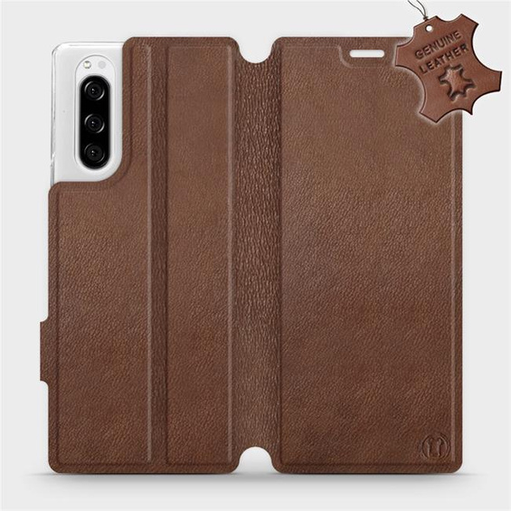 Etui ze skóry naturalnej do Sony Xperia 5 - wzór Brown Leather