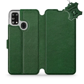 Etui ze skóry naturalnej do Samsung Galaxy M21 - wzór Green Leather