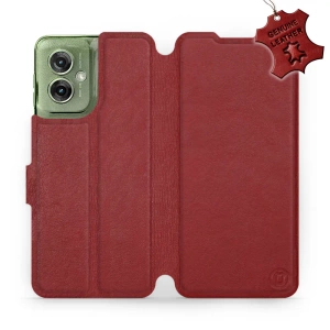 Etui ze skóry naturalnej do Motorola Moto G55 5G - wzór Dark Red Leather