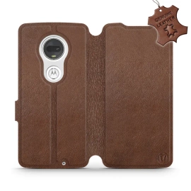 Etui ze skóry naturalnej do Motorola Moto G7 Plus - wzór Brown Leather