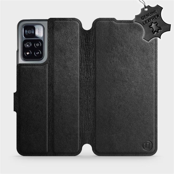 Etui ze skóry naturalnej do Xiaomi Redmi Note 11 Pro - wzór Black Leather
