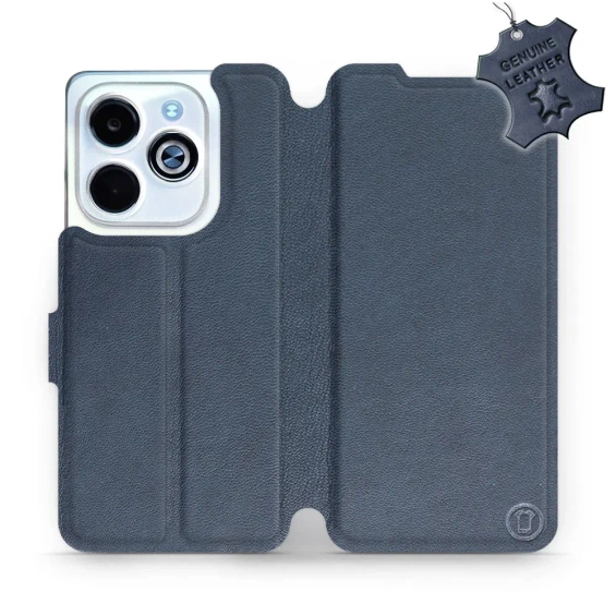 Etui ze skóry naturalnej do Infinix Smart 8 - wzór Blue Leather