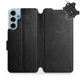 Etui ze skóry naturalnej do Samsung Galaxy M55 5G - wzór Black Leather