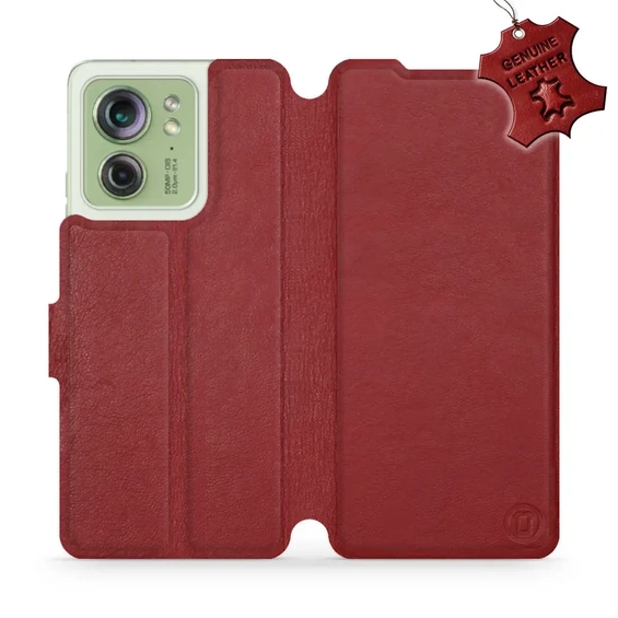 Etui ze skóry naturalnej do Motorola Edge 40 - wzór Dark Red Leather