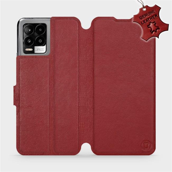 Etui ze skóry naturalnej do Realme 8 Pro - wzór Dark Red Leather