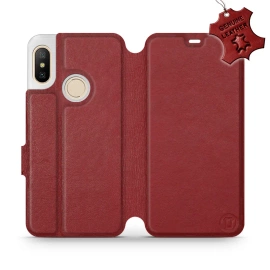 Phone Case Xiaomi Mi A2 Lite - Design Dark Red Leather