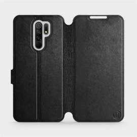 Etui ze skóry naturalnej do Xiaomi Redmi 9 - wzór Black Leather