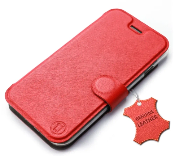 Etui ze skóry naturalnej do Motorola Moto E30 - wzór Red Leather