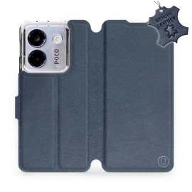 Etui ze skóry naturalnej do Xiaomi POCO M7 Pro 5G - wzór Blue Leather
