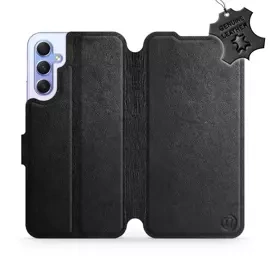Etui ze skóry naturalnej do Samsung Galaxy A34 5G - wzór Black Leather