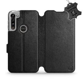 Etui ze skóry naturalnej do Motorola Moto G8 Power - wzór Black Leather